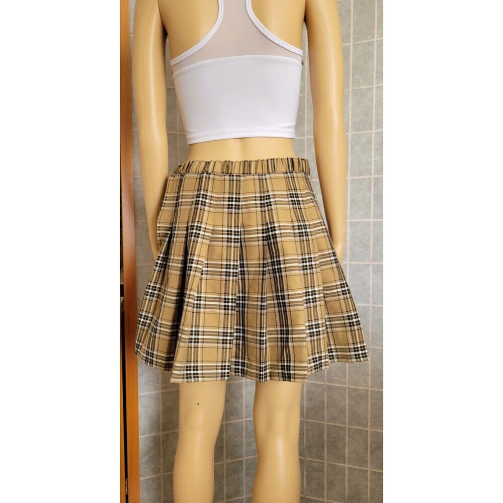 M Wild Fable Tan, Black, White Plaid Pleated Skirt Broken Zipper - Picture 4 of 9